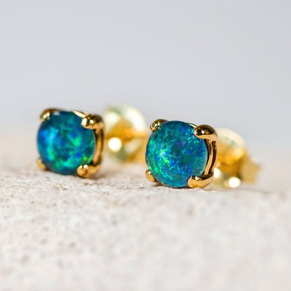 'Celia Blue' Triplet Opal Earrings Gold Plated Silver