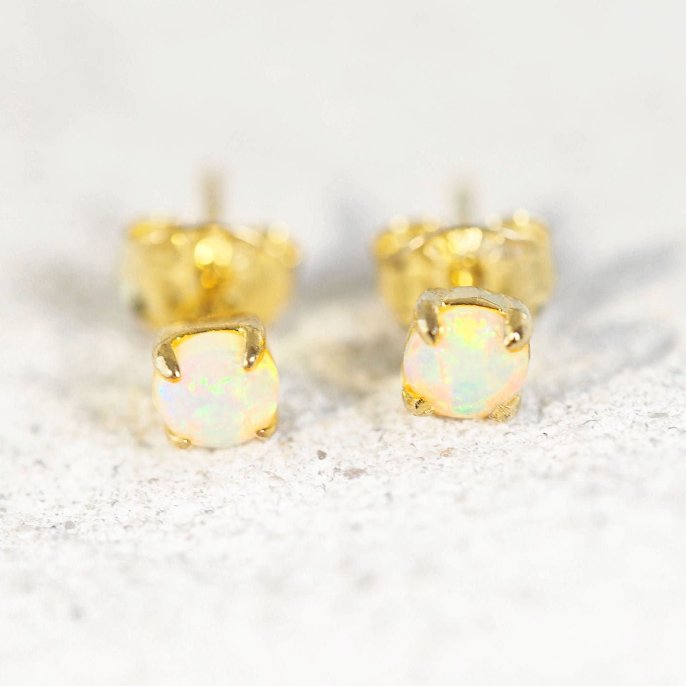 'Celia Mini' Crystal Opal Earrings Gold Plated Silver