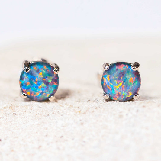 'Celia Petite' Triplet Opal Earrings Silver