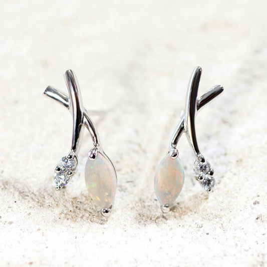 'Celine' Crystal Opal Earrings Silver