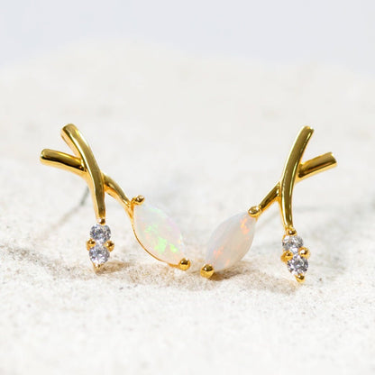 'Celine' White Opal Earrings Gold Plated Silver