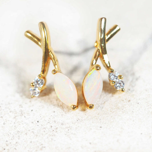 'Celine' White Opal Earrings Gold Plated Silver
