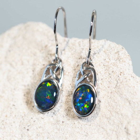 'Celtic Dreaming' Triplet Opal Earrings Silver