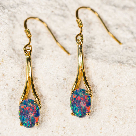 'Chandelier' Triplet Opal Earrings Gold Plated Silver