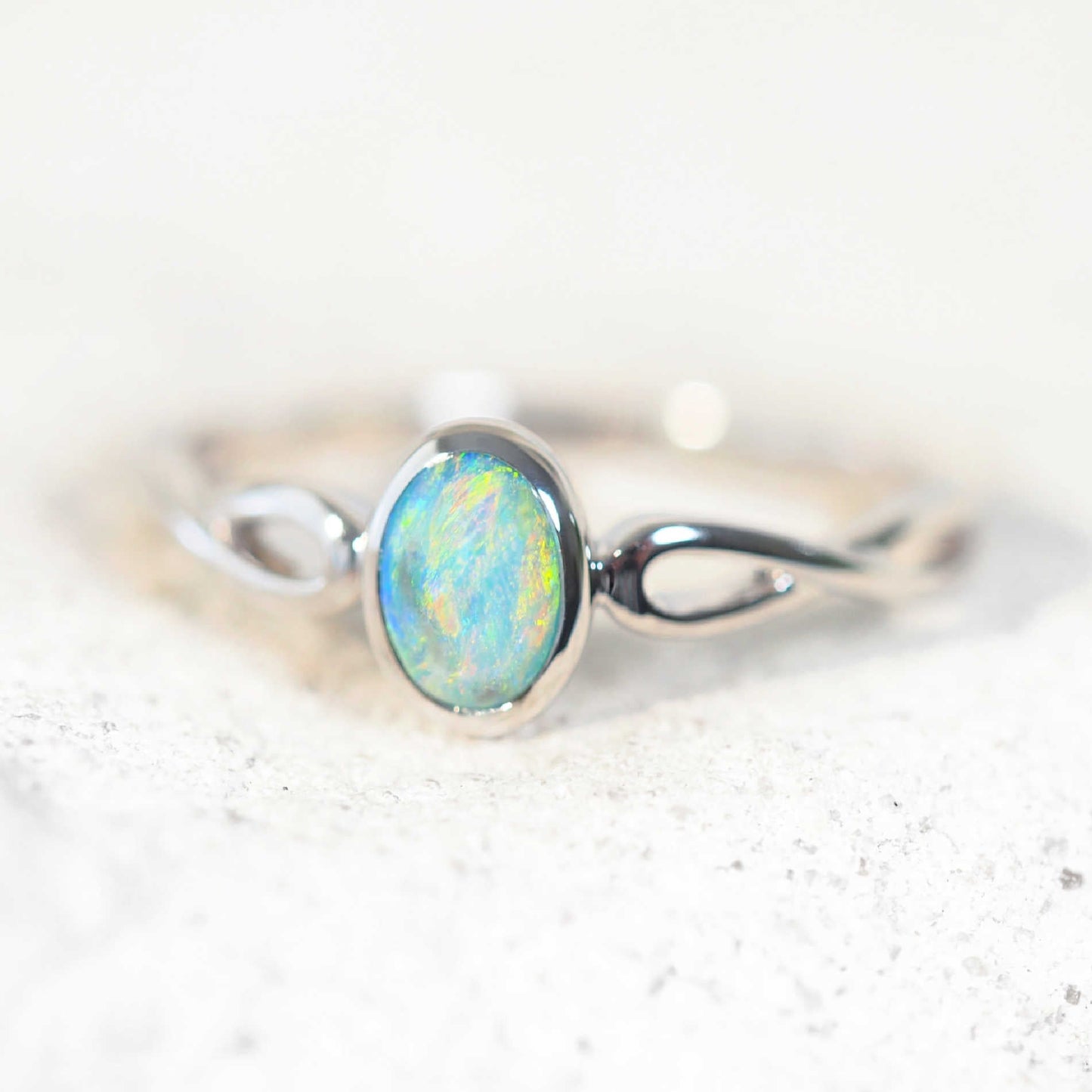 'Charoah' Semi-Black Opal Ring 14ct White Gold