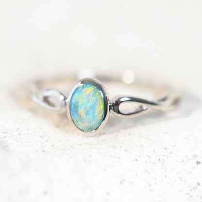 'Charoah' Semi-Black Opal Ring 14ct White Gold