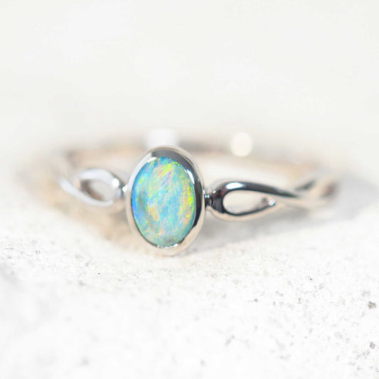 'Charoah' Semi-Black Opal Ring 14ct White Gold