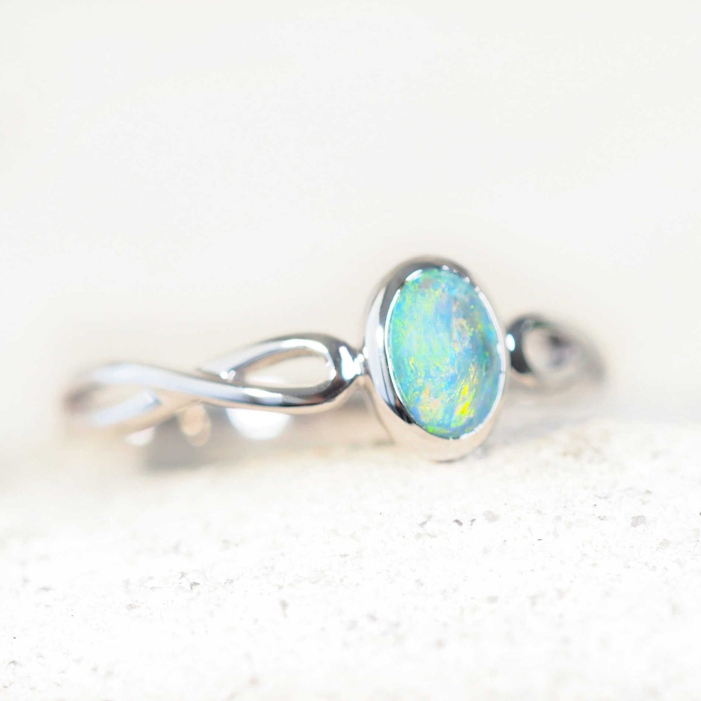 'Charoah' Semi-Black Opal Ring 14ct White Gold