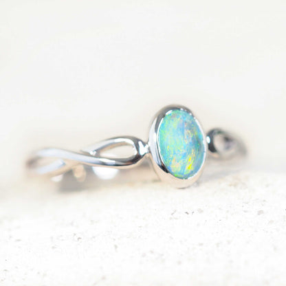'Charoah' Semi-Black Opal Ring 14ct White Gold