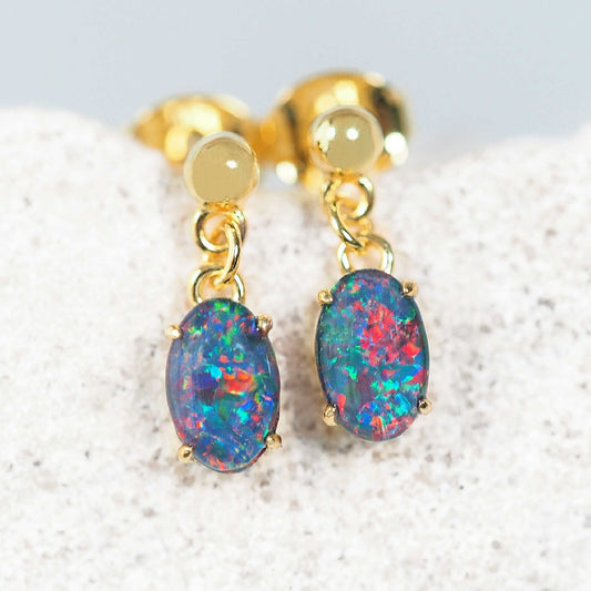 'Classic Drop' Triplet Opal Earrings Gold Plated Silver