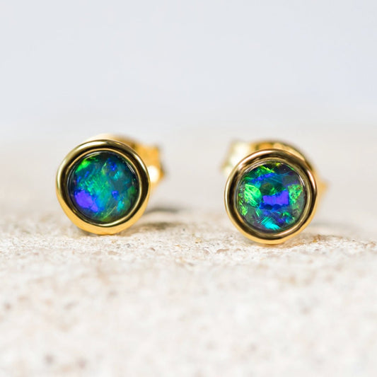 'Classic Petite' Triplet Opal Earrings Gold Plated Silver