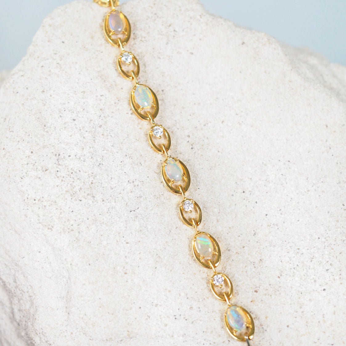 'Classic Link' Crystal Opal Bracelet Gold Plated Silver
