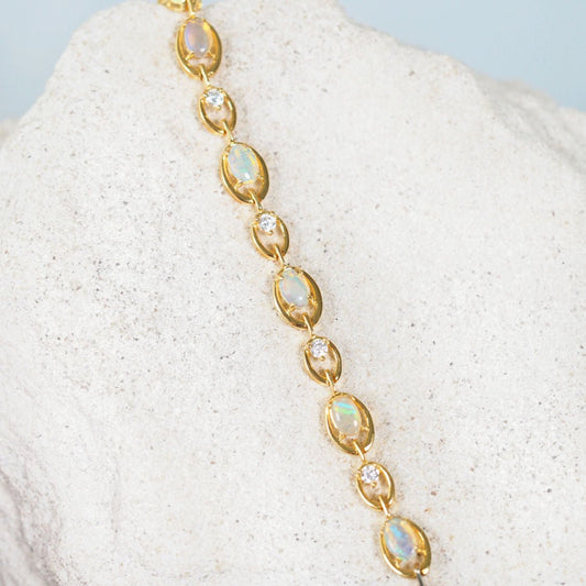 'Classic Link' Crystal Opal Bracelet Gold Plated Silver