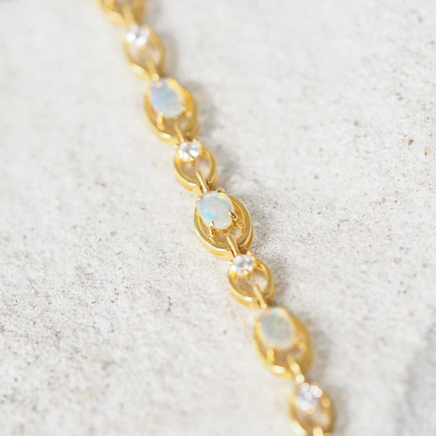 'Classic Link' Crystal Opal Bracelet Gold Plated Silver