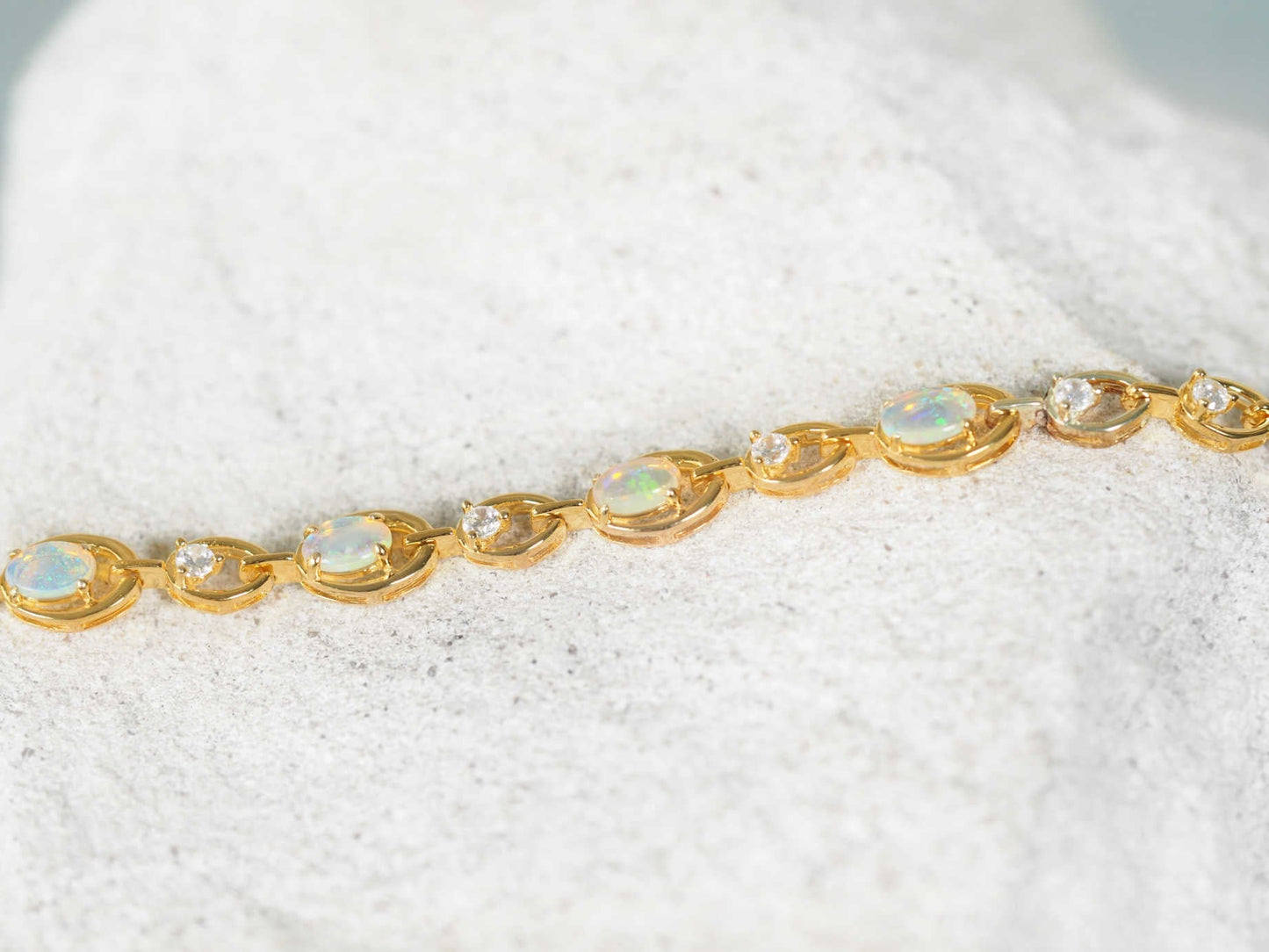 'Classic Link' Crystal Opal Bracelet Gold Plated Silver