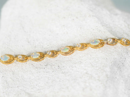 'Classic Link' Crystal Opal Bracelet Gold Plated Silver