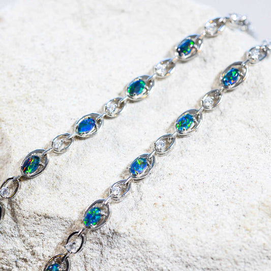 'Classic Link' Triplet Opal Bracelet Silver