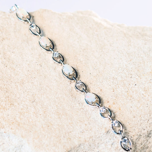 'Classic Link' Solid Opal Bracelet Silver