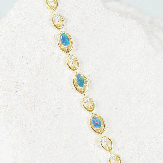 'Classic Link Trio' Triplet Opal Bracelet Gold Plated Silver