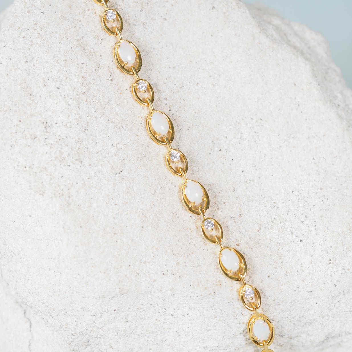 'Classic Link' White Opal Bracelet Gold Plated Silver