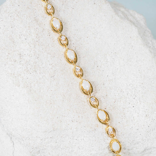 'Classic Link' White Opal Bracelet Gold Plated Silver