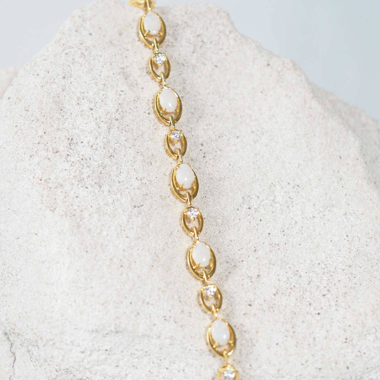 'Classic Link' White Opal Bracelet Gold Plated Silver