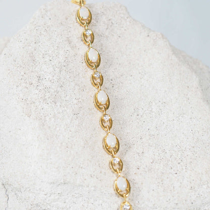'Classic Link' White Opal Bracelet Gold Plated Silver