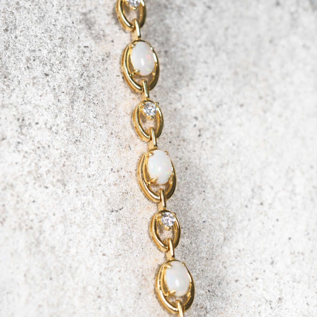 'Classic Link' White Opal Bracelet Gold Plated Silver
