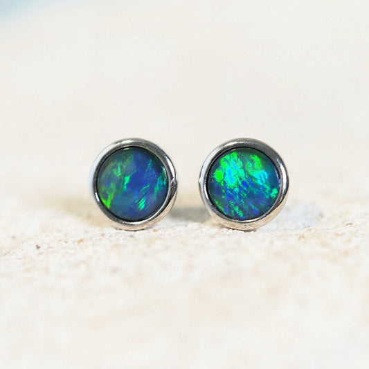 'Classic Petite' Triplet Opal Earrings Silver