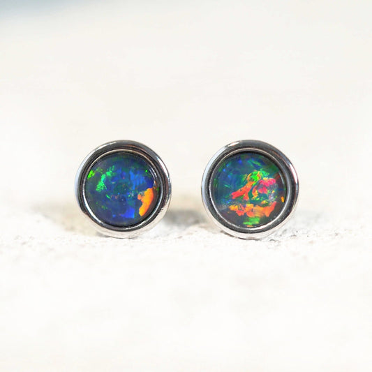 'Classic' Triplet Opal Earrings Silver