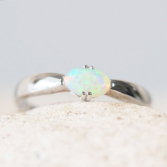 'Cleo' Crystal Opal Ring 14ct White Gold