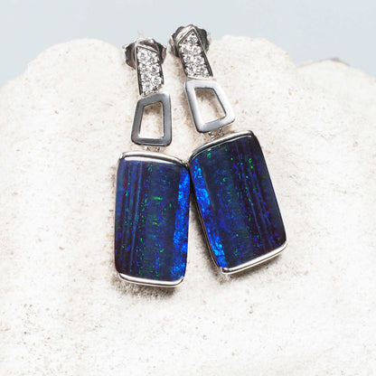 'Cleo' Boulder Opal Earrings 18ct White Gold