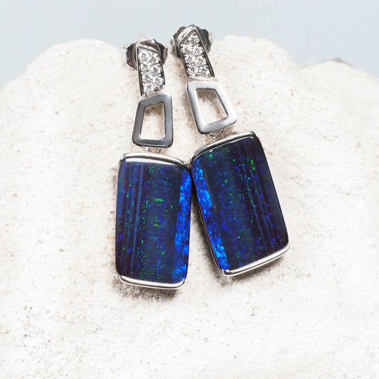 'Cleo' Boulder Opal Earrings 18ct White Gold