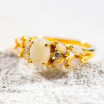 'Cordelia' White Opal Ring Gold Plated Silver