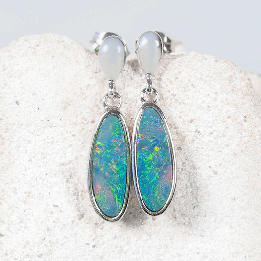 'Corinne' Doublet Opal Earrings Silver