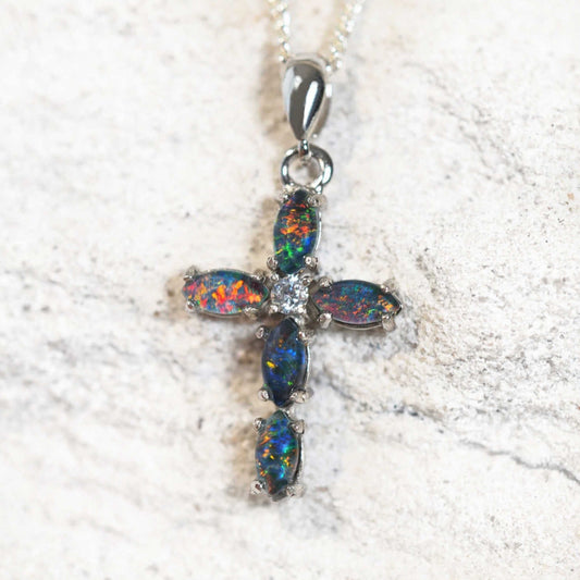 'Cross' Triplet Opal Pendant Silver
