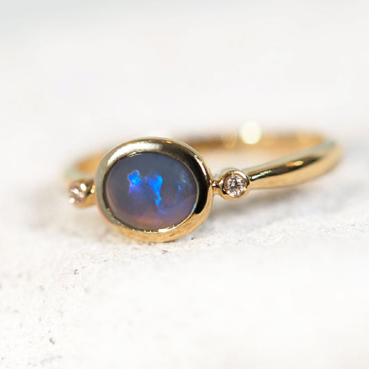 'Cyane' Black Opal Ring 14ct Gold