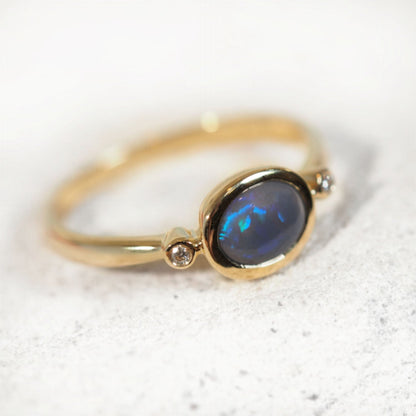 'Cyane' Black Opal Ring 14ct Gold