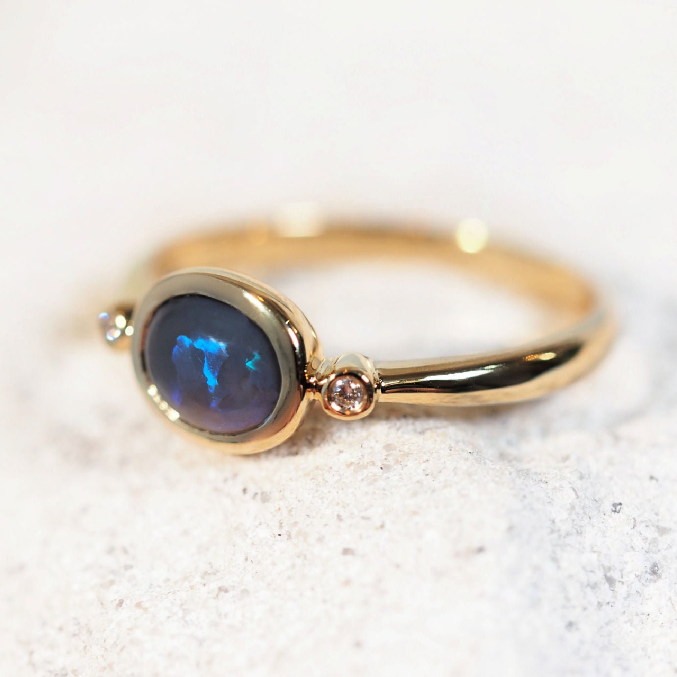 'Cyane' Black Opal Ring 14ct Gold