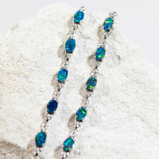 'Daisy Chain Blue' Triplet Opal Bracelet Silver