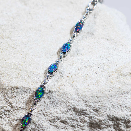 'Daisy Chain' Triplet Opal Bracelet Silver