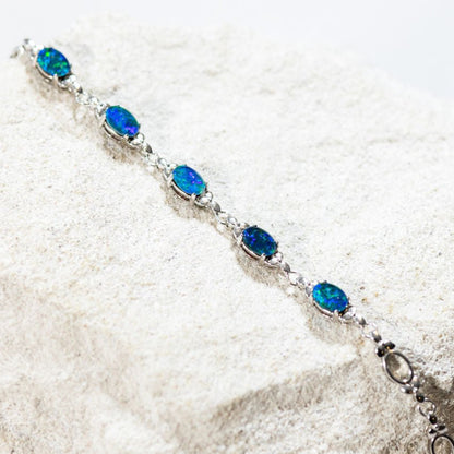 'Daisy Chain Blue' Triplet Opal Bracelet Silver
