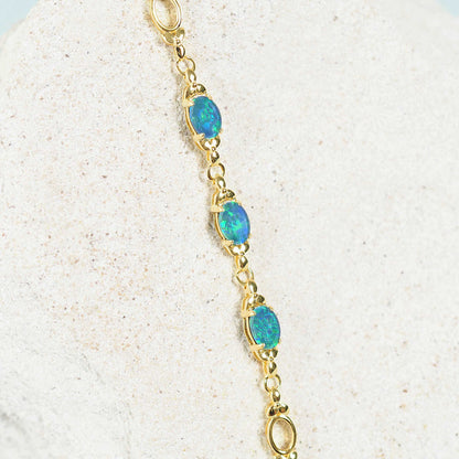 'Daisy Chain Blue Trio' Triplet Opal Bracelet Gold Plated Silver