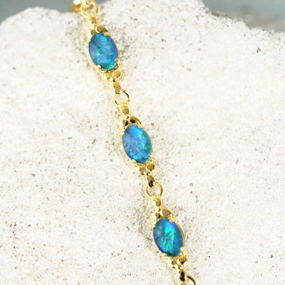 'Daisy Chain Blue Trio' Triplet Opal Bracelet Gold Plated Silver