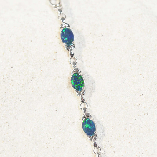 'Daisy Chain Blue Trio' Triplet Opal Bracelet Silver