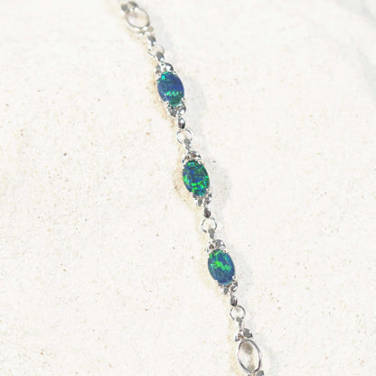 'Daisy Chain Blue Trio' Triplet Opal Bracelet Silver