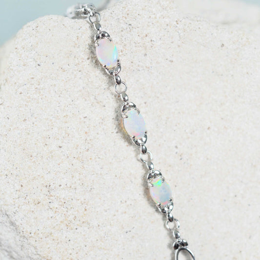 'Daisy Chain Trio' White Opal Bracelet Silver
