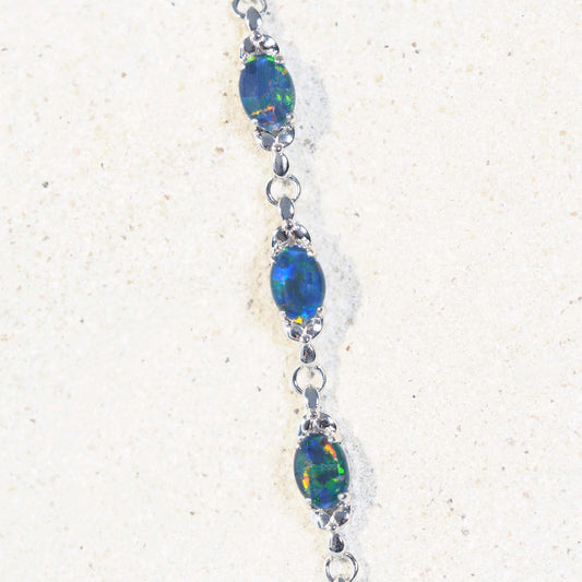 'Daisy Chain Trio' Triplet Opal Bracelet Silver