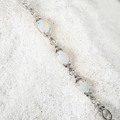 'Daisy Chain Trio' White Opal Bracelet Silver