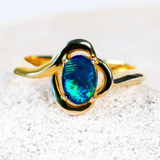 'Della Blue' Triplet Opal Ring Gold Plated Silver